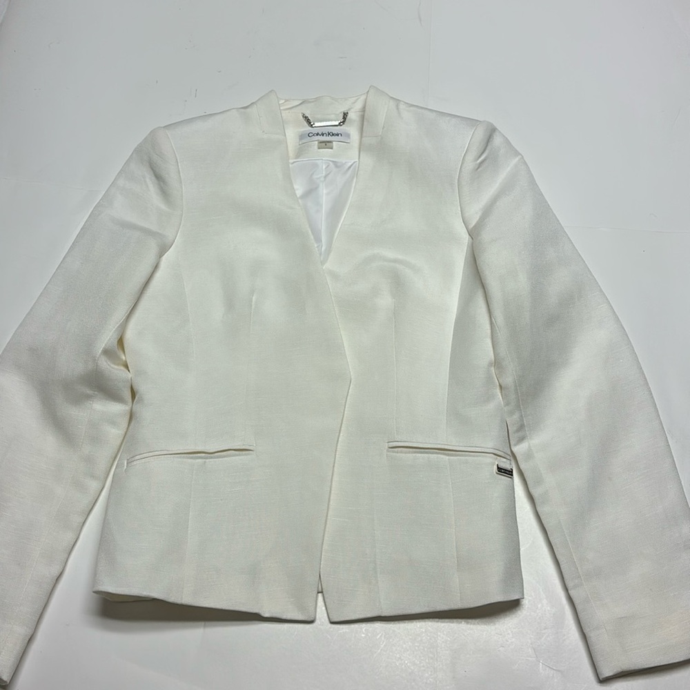 Calvin Klein women’s Linen Collarless Open Blazer size 8